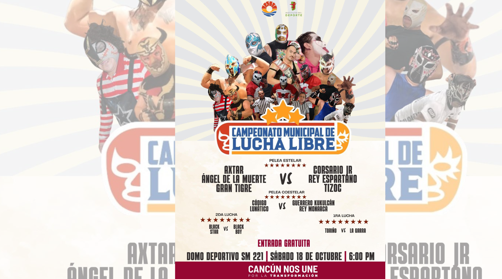 Sexta eliminatoria del Campeonato Municipal de Lucha Libre encenderá el Domo Deportivo SM 221